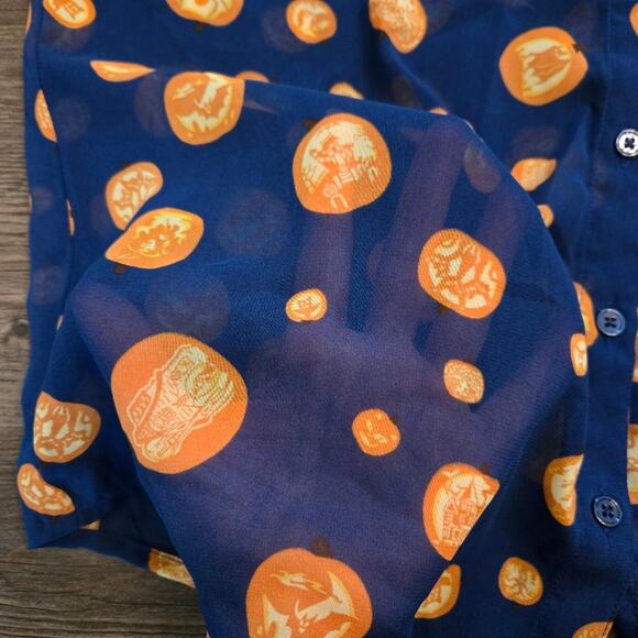 ModCloth Women's Halloween Sheer Long Sleeve Button Down Shirt Size L - Picture 6 of 10